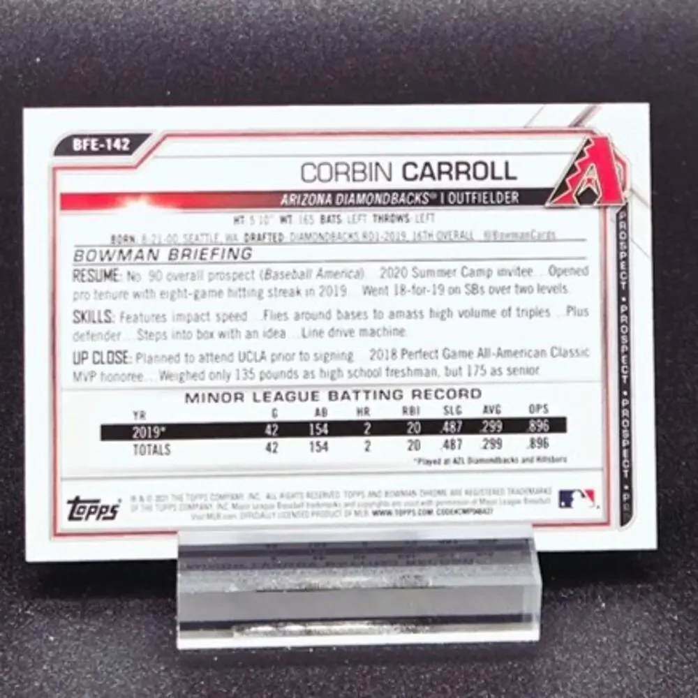 Corbin Carroll Bowman 1st Edition Prospect Bowman RC Arizona Diamondbacks Star